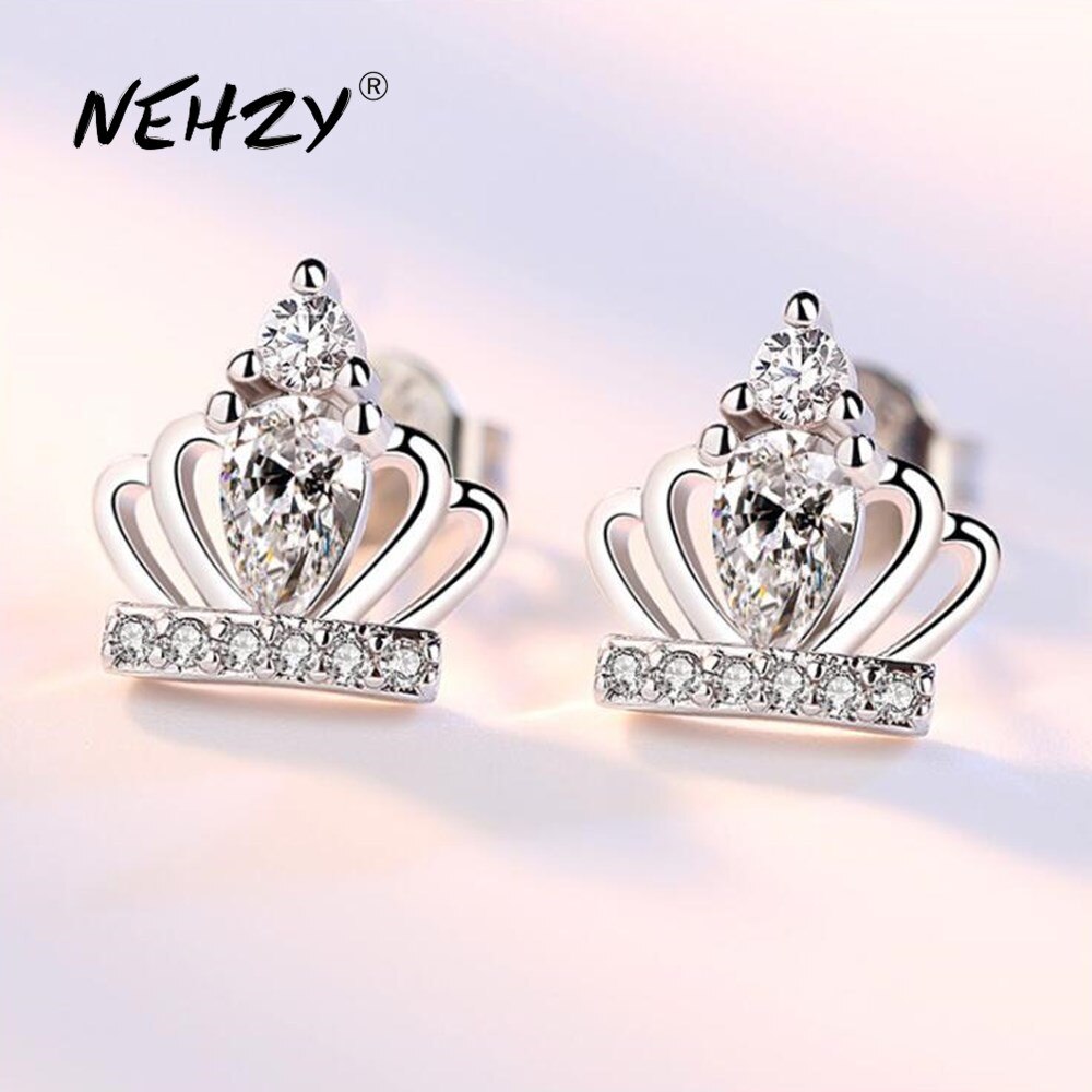 NEHZY 925 Sterling Silber Zucht Ohrringe Frau Schmuck Einfache Krone Super Blitz Kristall Zirkon Ohrringe