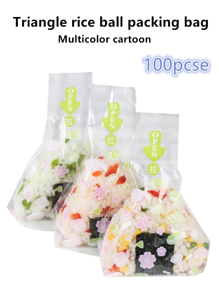 Mehrfarbig Karikatur Dreieck reis Ball verpackung tasche Anti-nebel tasche Leicht reißen Sushi verpackung Senden aufkleber tasche 100pcse