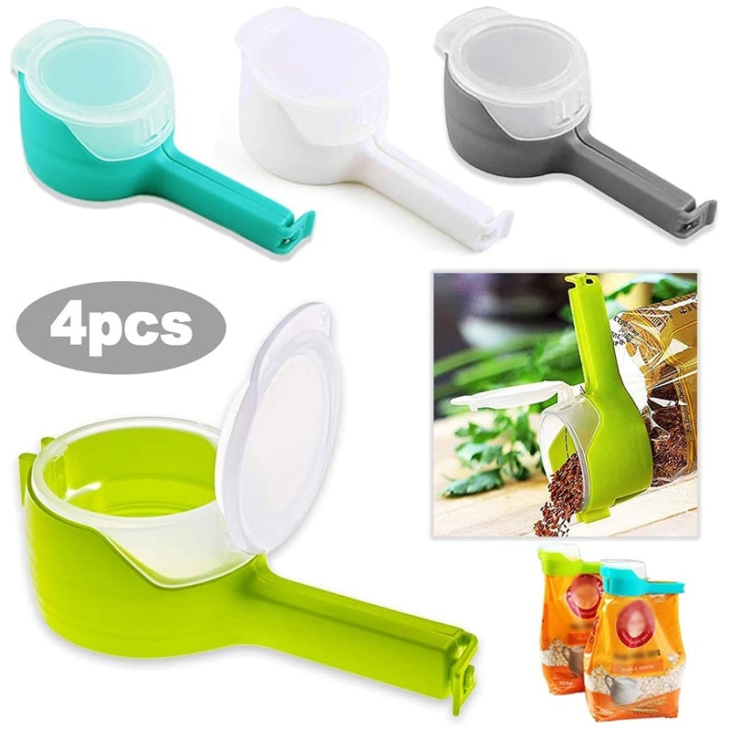 4 packung Lebensmittel Lager Tasche Abdichtung Clips mit Gießen Tüllen, Chip Tasche Clips Große für Küche Lebensmittel Lagerung und Organisation