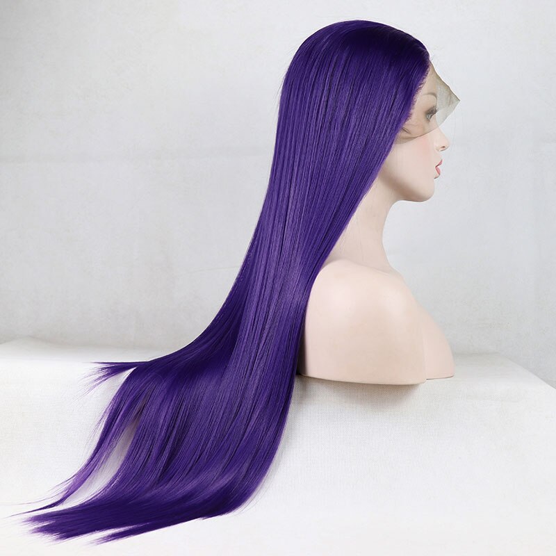 Bombe dunkel Lila Seidige Gerade Synthetische Spitze Vorderseite Perücke Hitze Beständig Faser Natürliche Haaransatz Abstechen Für Frauen Perücken