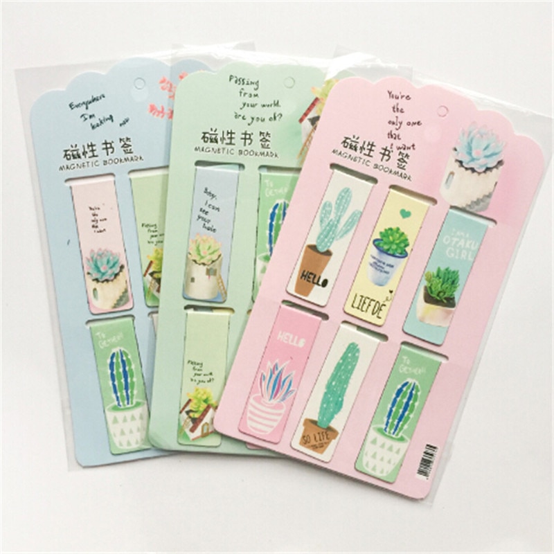 6 teile/satz Frische GrüNe Pflanzen Kaktus Magnetische Lesezeichen Bücher Marker von Seite Schreibwaren Schule Bürobedarf Papier Clip