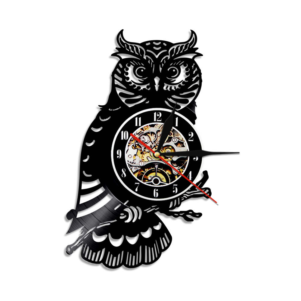Eule Vinyl Wanduhr Moderne Zauberstab Kunst Jahrgang Vinyl aufzeichnen Farbwechsel Zauberstab Licht LED Beleuchtung Uhr