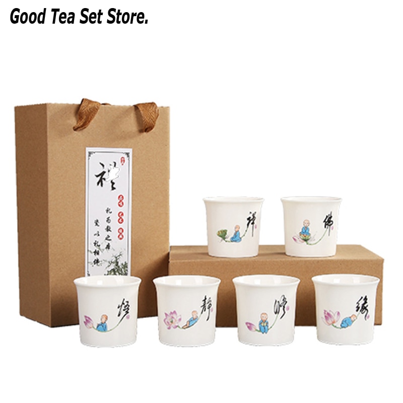6 teile/satz Keramik Tee Tasse Weiß Porzellan Teetasse Tee Schüssel Japanischen Teaset Tee-einstellen Tassen Teegeschirr Getränk Wein einstellen 90ml