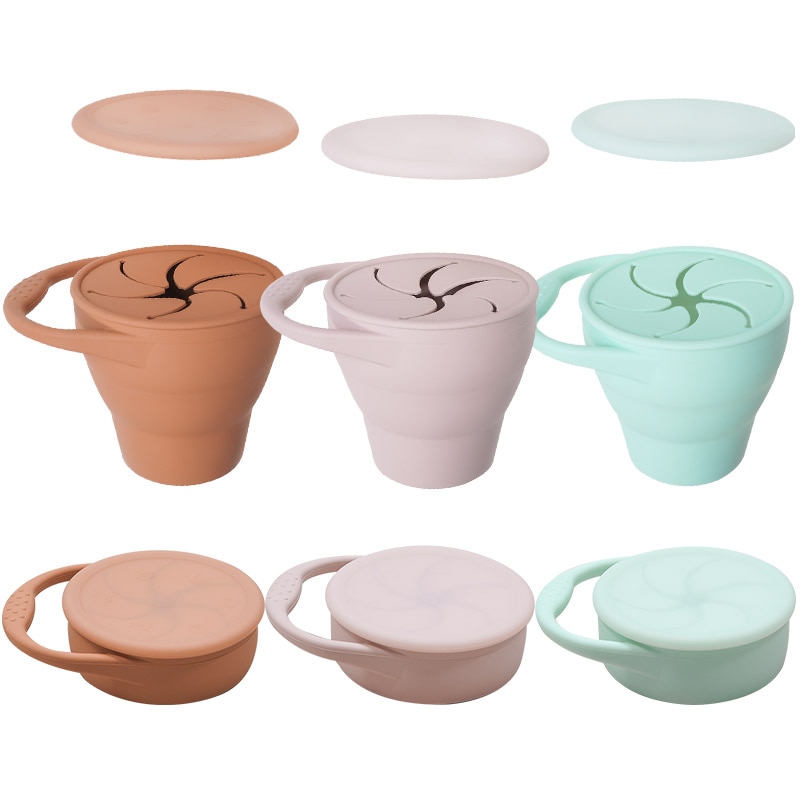 Solide Farben Baby Snack Tasse Kleinkind Tragbare Lebensmittel Lagerung Kasten BPA FREI Silikon Snacks Container Mit Deckel