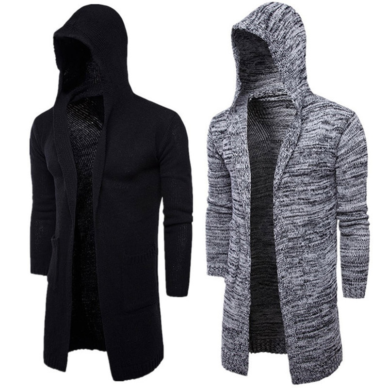 neue Herren Strickjacke zur Seite fahren Beiläufige Lange Mantel Herbst Mit Kapuze Gestrickte zur Seite fahren Sweatercoats Männlichen Stickerei Strickjacke