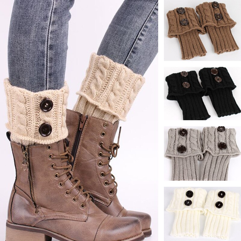 Frauen Winter betroffen Beinlinge Stiefel Abdeckung Tasten Häkeln Stiefel Socken Stiefel Einfarbig Stiefel Manschetten Stiefel Zubehör