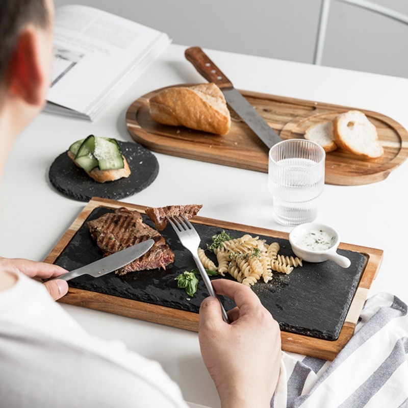 Massivholz Snack Rabatt Holz Tablett Schwarz Schiefer Brot Platte Holz Westlichen lebensmittel Brot Service Tablett Neuheit Japanischen Lebensmittel Platte