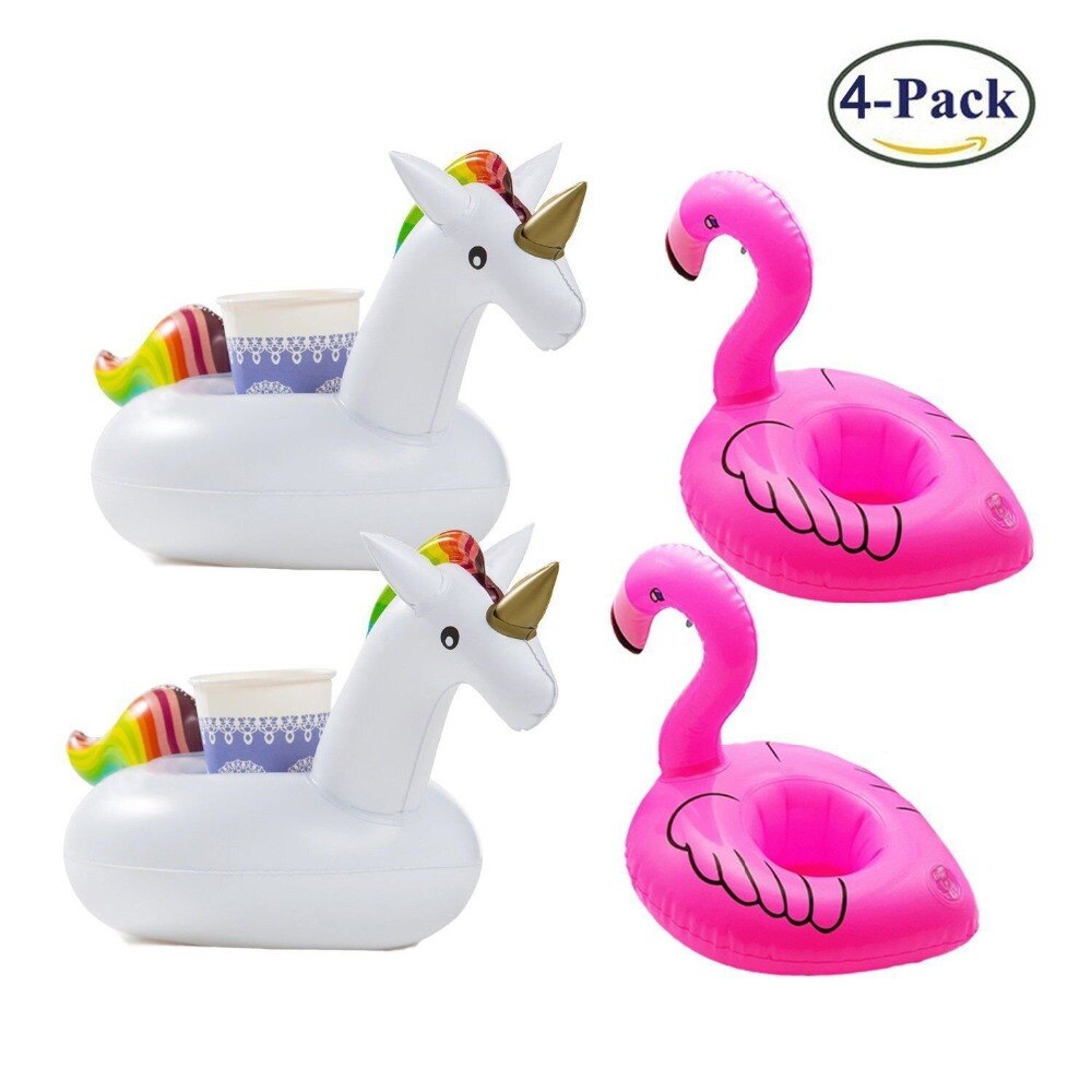 Einhorn Flamingo Trinken Schwimmbad Schwimmt, Aufblasbare Einhorn Schwimmbad Schwimmende Getränk Tasse Glas Halfter 4 Paket