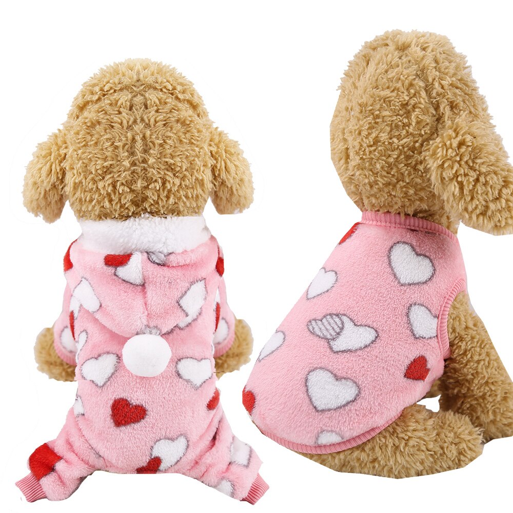Süße Herz Rosa Nette Vlies Hund Jacke Winter Mantel Weiche Flanell Pyjama Kapuzen Weste Warme Haustier Welpen Gesamt Haustier Kleidung