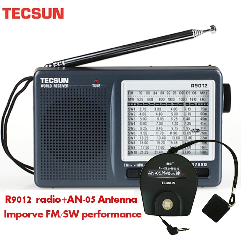 TECSUN R-9012 bin/FM/SW 12 Bands Kurzwellen Radio Tragbare Empfänger mit EIN-05 Externe Antenne Multiband Radio Empfänger