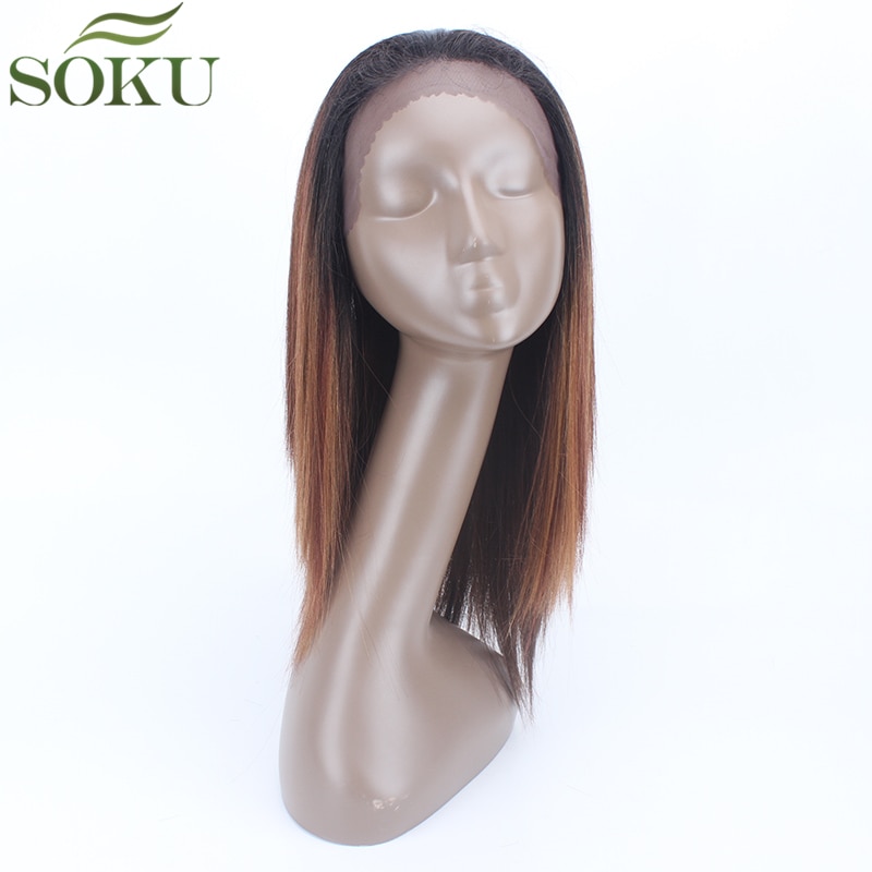SOKU Gerade Synthetische Spitze Vorderseite Perücken Mit Baby Haar Ombre Braun Spitze Perücke Für Schwarze Frauen Wärme beständig Kostenloser Teil perücken