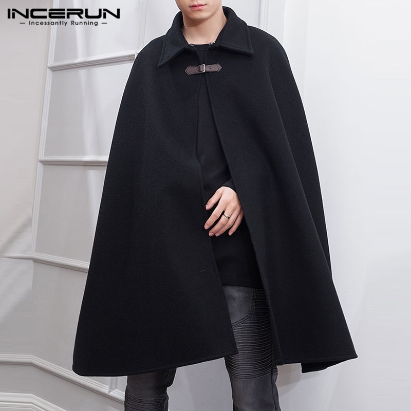INCERUN Männer Mantel Mäntel Einfarbig Eine Geschmack Revers Kap Graben Streetwear Winter Faux Mischungen Mantel Männer Jacken