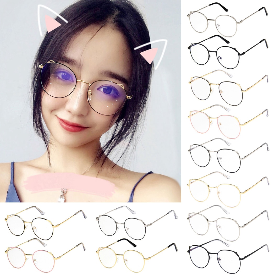 Neue Frauen Optische Gläser Blau Licht Blockieren Brille Nette Katze Ohr Metall Brille Rahmen Klare Linse Brillen Spektakel