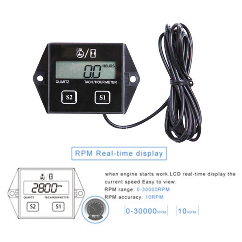 Wasserdichte Digital Motor Tach Stunde Meter Tachometer Drehzahlmesser Induktive Für Benzin Motorrad Marine Kettensäge Grube Fahrrad Stiefel