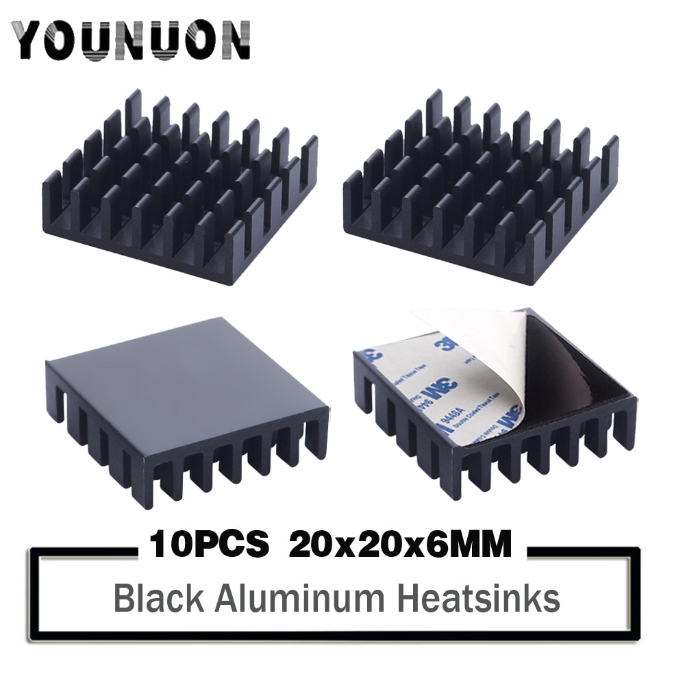 10Stck YOUNUON Schwarz 20mm kühlkörper 20x20x6mm 6mm Aluminium CPU CPU Kühlung kühler Kühlkörper Kühlkörper
