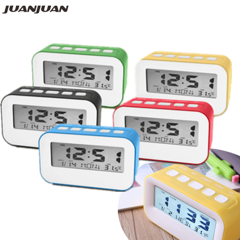 Tragbare Digitale LCD Musik Wecker Schlummern Multifunktionale temperatur Wecker Mini Reise Wecker 40% aus