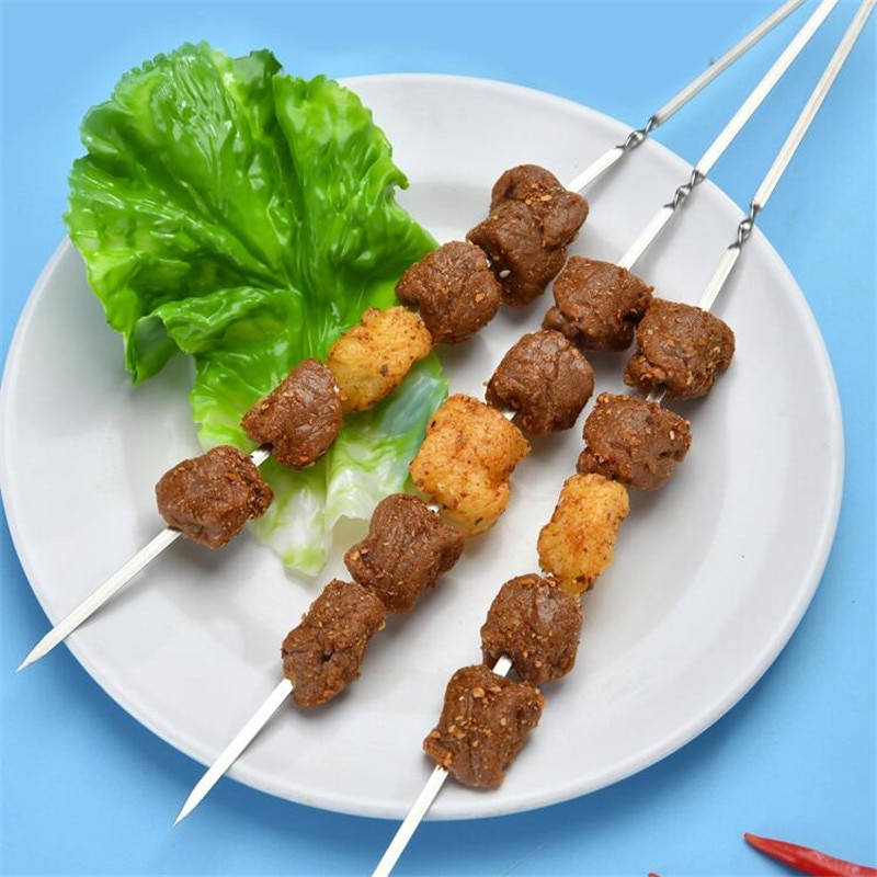 neue 10Stck wiederverwendbar Flache Edelstahl Grill Spieße BBQ Nadel Stock Für draussen Camping Picknick Werkzeuge Kochen Werkzeuge