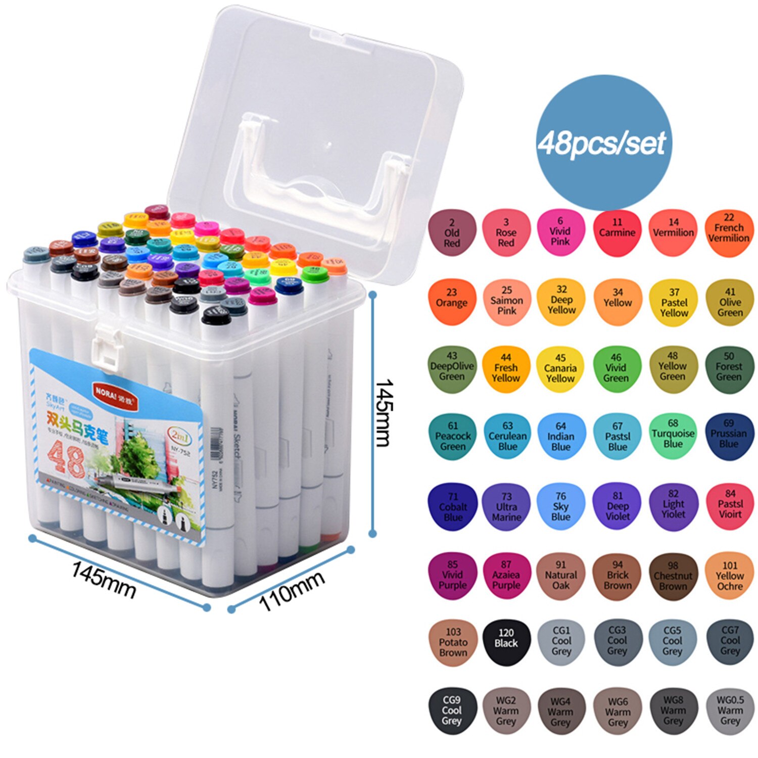 48 teile/satz Kunst Marker einstellen Dual geleitet Künstler Skizze Fettige Alkohol Manga Marker Professionelle Kunst Liefert Für Zeichnung