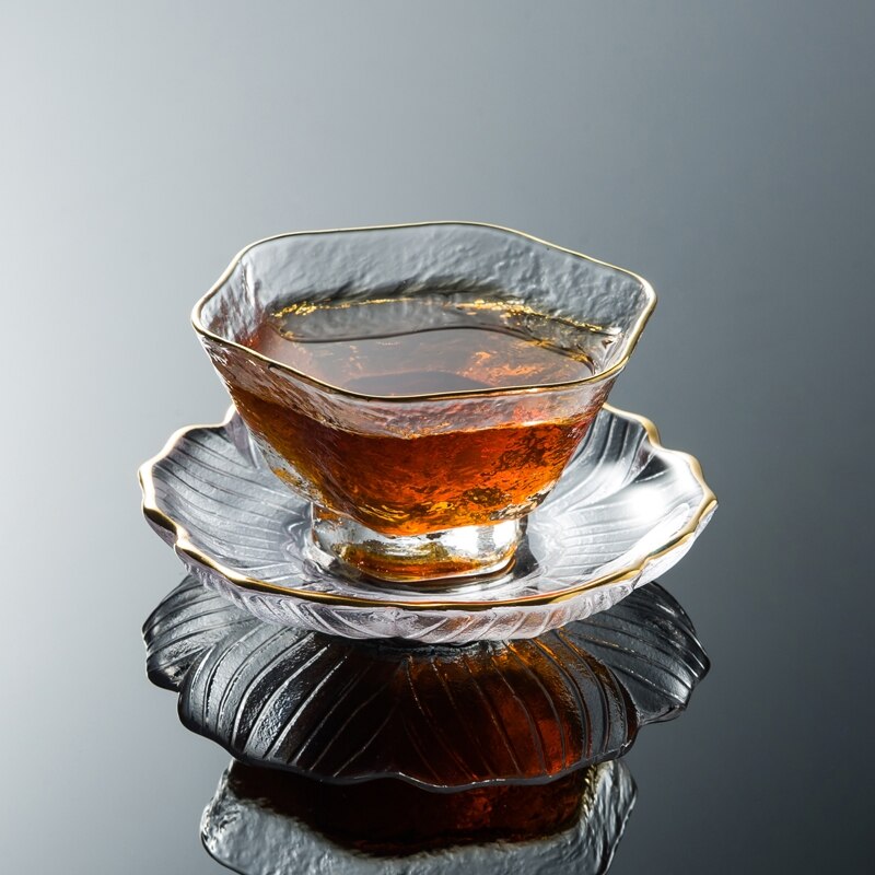 Verdickt Galss Tee Tasse und Untertasse einstellen Kreative Japanischen Stil Teetasse Kristall Kleine Tee Tassen Untersetzer einstellen Wein Tasse