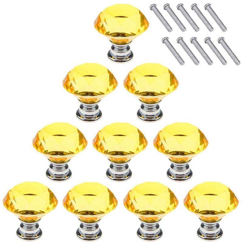 Gelb 10Stck 40mm Kristall Glas Schrank Knöpfe Diamant bilden Schublade Küche Schränke Kommode Schrank Schrank Zieht Griffe