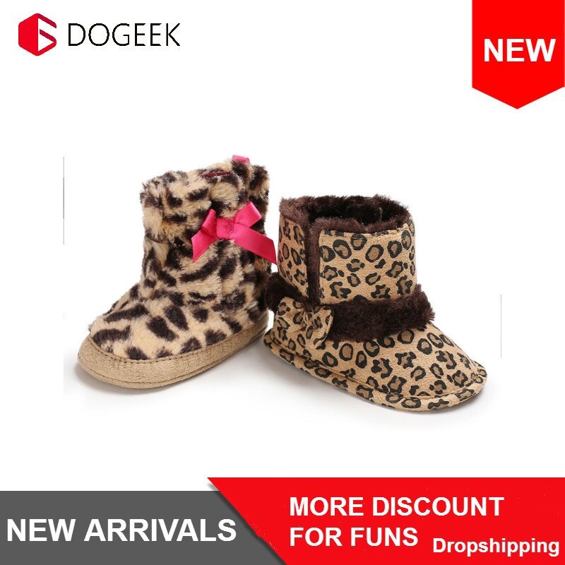 DOGEEK 0-1 jahre alte Winter Warme Weibliche Baby Schuhe Leopard aufbringen Und Plüsch Schnee Stiefel Weiche Sohle Baby schuhe Baby Schuhe