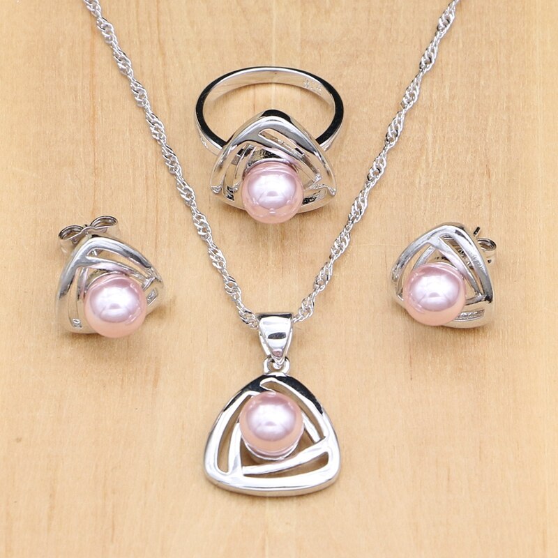 925 Sterling Silber Schmuck setzt Rosa Perlen Perlen Dekoration Für Frauen Perle Party Silber Schmuck 4 stücke