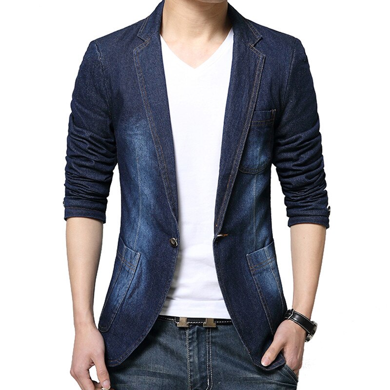 frühling Herbst Herren Denim Anzug Jacke Cowboy Jacke schlank passen Männer lässig Geschäft Denim Blazer Jacke Terno Masculino