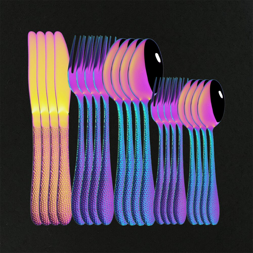 20Stck Multi-Farben Besteck Besteck einstellen Geschirr einstellen Kuchen Gabel Messer Edelstahl Regenbogen Besteck Hause Geschirr einstellen