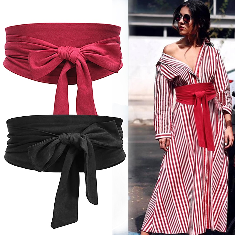 Aecibzo 9 Farben Wildleder Taille Gürtel Breiten Korsett schnallen Kleid Gürtel Cummerbunds Bowknot Selbst Krawatte wickeln Um Obi Taille Band