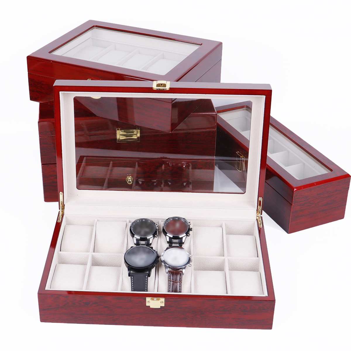 Luxus Holz Uhr Kasten Uhr Halfter Kasten Für Uhren Männer Glas oben Schmuck Organizer Kasten 2/3/5/6/10/12 Schlüssel Uhr Veranstalter