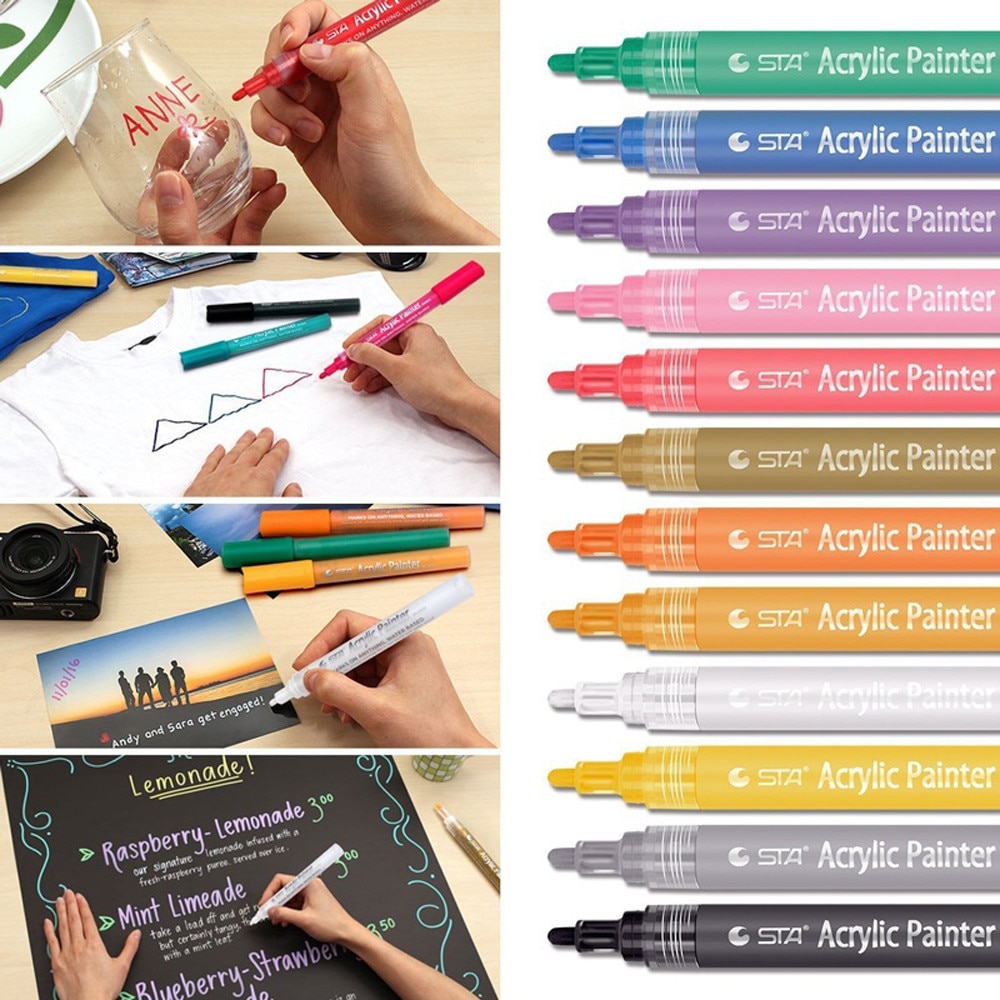 12 teile/los Acryl Farbe Stift für Keramik Malerei dauerhaft Acryl Marker Malerei Stifte Schreibwaren