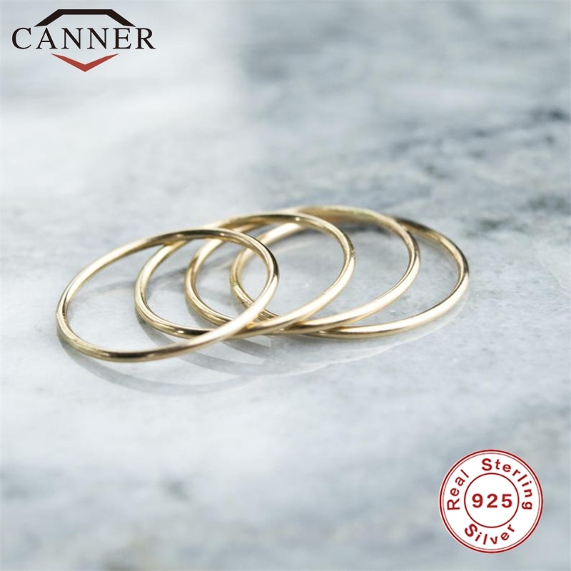 925 Sterling Silber Ringe Für Frauen Einfache Minimalistischen Glatte Linie Gold Rose Gold Silber Dünne Finger Ring Schmuck Koreanische