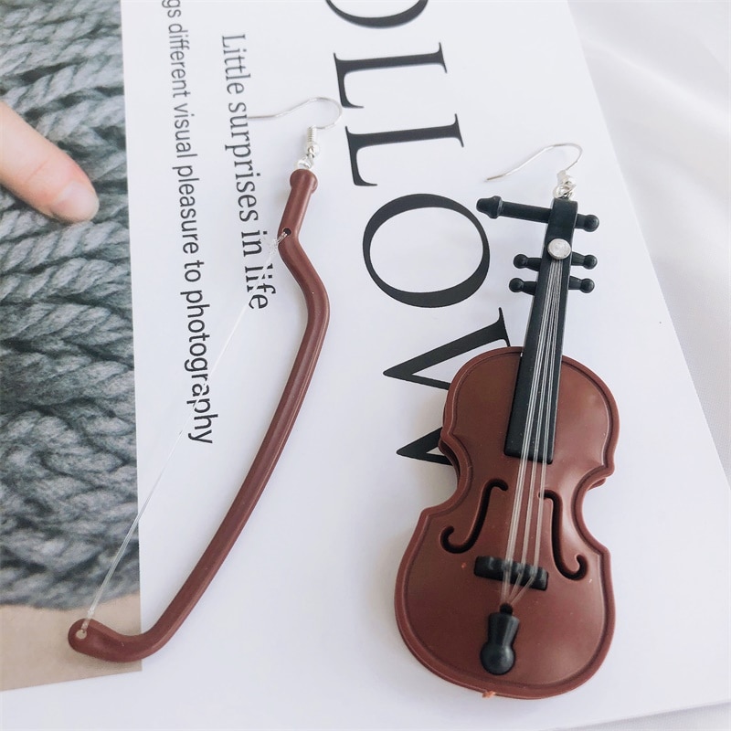 Neue Lustige Kreative Violine Baumeln Ohrringe für Frauen Kunststoff Handgemachte Ohrringe Jahrgang Übertrieben Musical Ohrringe