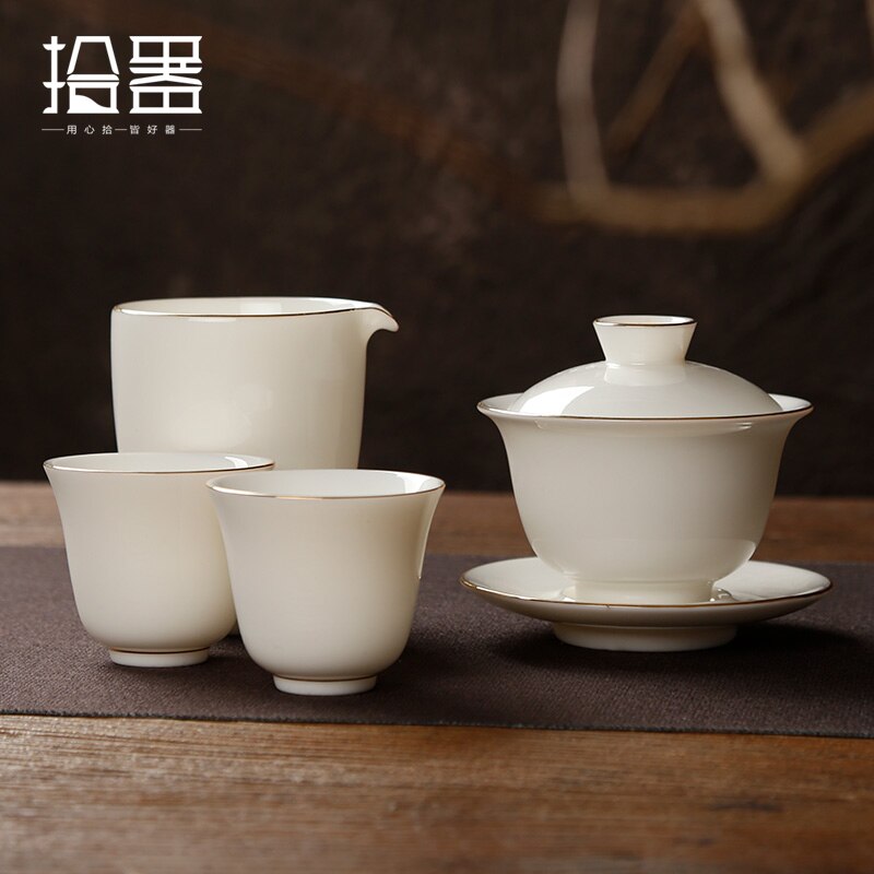 Yangzhi Jade keramik Kung Fu Tee-einstellen kleine einstellen hause Tee tasse abdeckung schüssel kombination Tee tasse Meister Tasse Dehua weiß porzellan