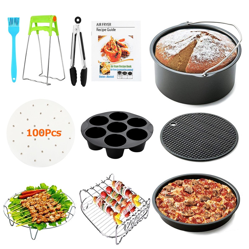 11Stck 7/8 Zoll Luft Friteuse Zubehör Bausatz Kuchen Fass Silikon matt Spieß Gestell für 3.2QT-5.8QT 3.7QT- 6.8QT Küche Backformen Werkzeug
