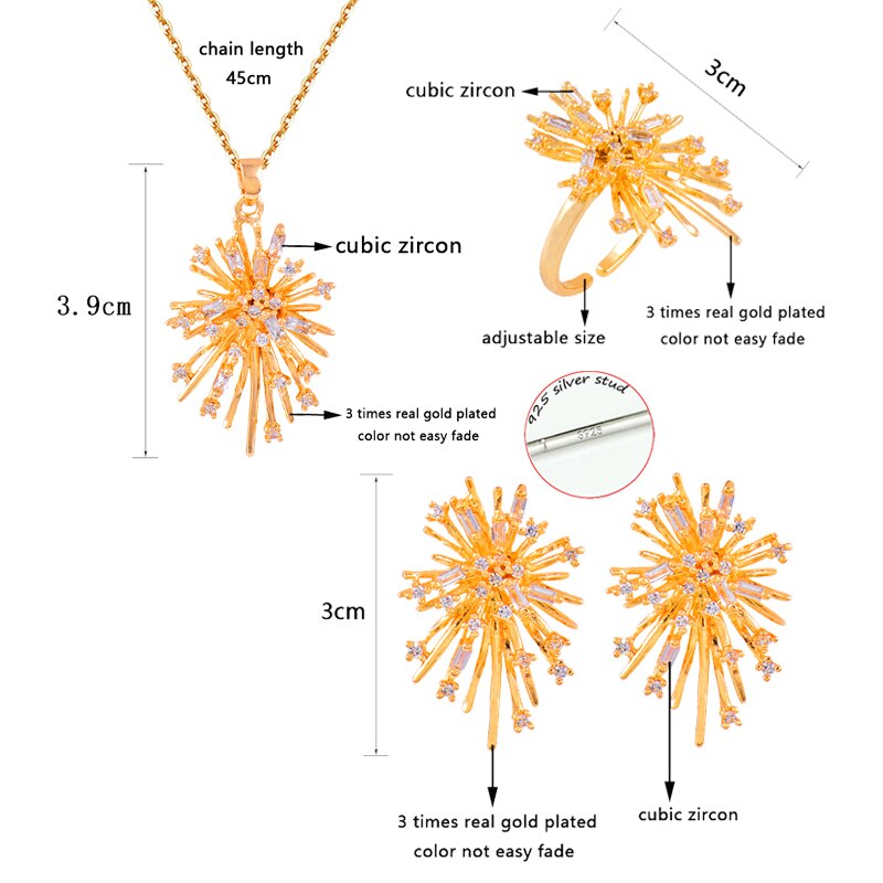 SINLEERY Serie Schmuck atemberaubend Feuerwerk Halskette Ohrring Für Frauen Ring einstellen Gold Farbe Schmuck Hochzeit Zubehör TZ008 SSP