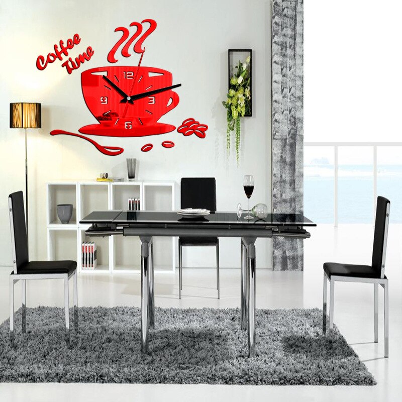 3D DIY Spiegel Kaffee Zeit Uhr Acryl Wanduhr Moderne für Küche Heimat Dekor Tasse bilden Zauberstab Aufkleber Hohl Ziffer uhr