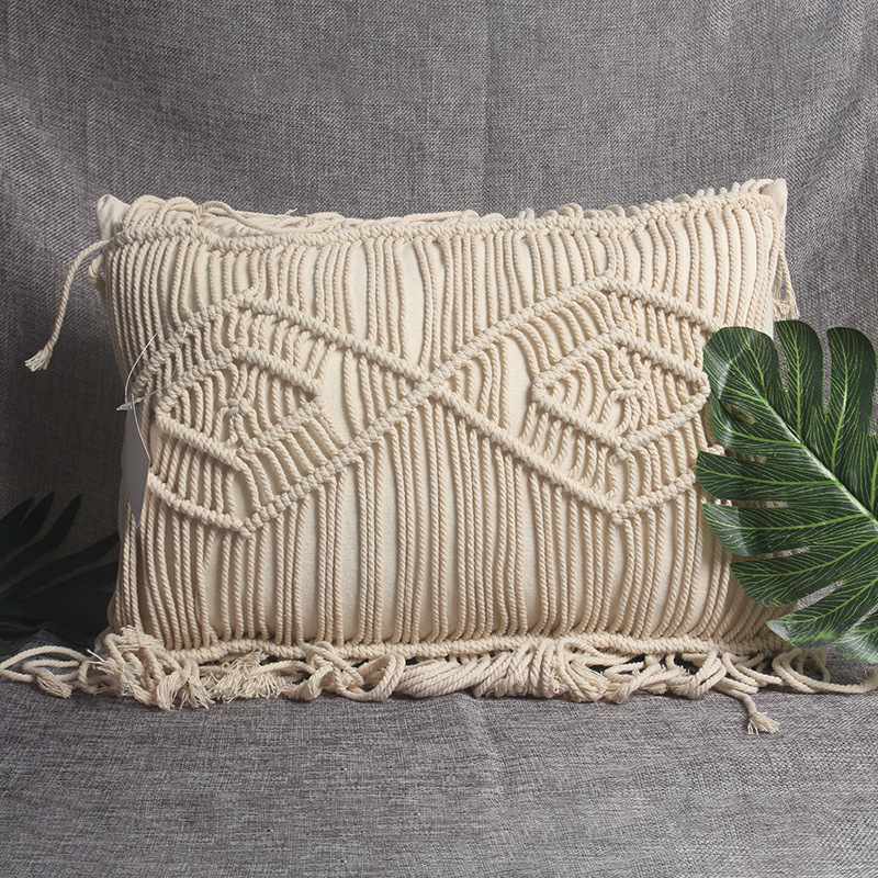 Bohemien handgefertigt Gehäkelte Quaste Kissen Abdeckung 42x32cm Macrame Kissen Abdeckung für Hause Auto Kissen Dekoration