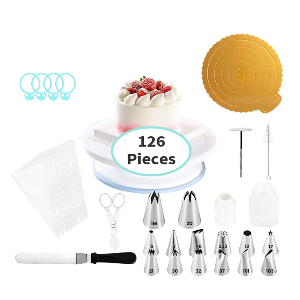 126Stck Kuchen Dekorieren Werkzeuge Plattenspieler Gebäck Taschen Düse Bakware Backen Zubehör Backen Werkzeuge Kuchen Backen einstellen Kuchen Plattenspieler
