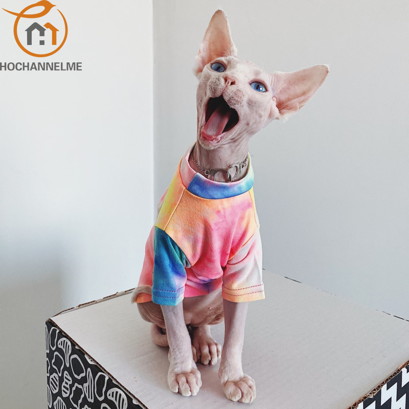 Haarlose Katzen kleidung, atmungsaktives T-Shirt, Haustier kleidung, Sphinx, Regenbogen, kleines Hunde hemd, Kleidung für Katzen