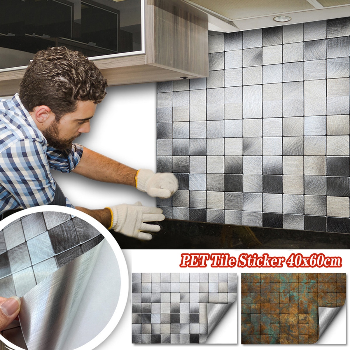 40x60cm Selbst-Klebstoff Hintergrund Abnehmbare Decke Fliesen Küche Öldicht Abziehbilder Wasserdicht zurück Schälen & Stock Fliesen