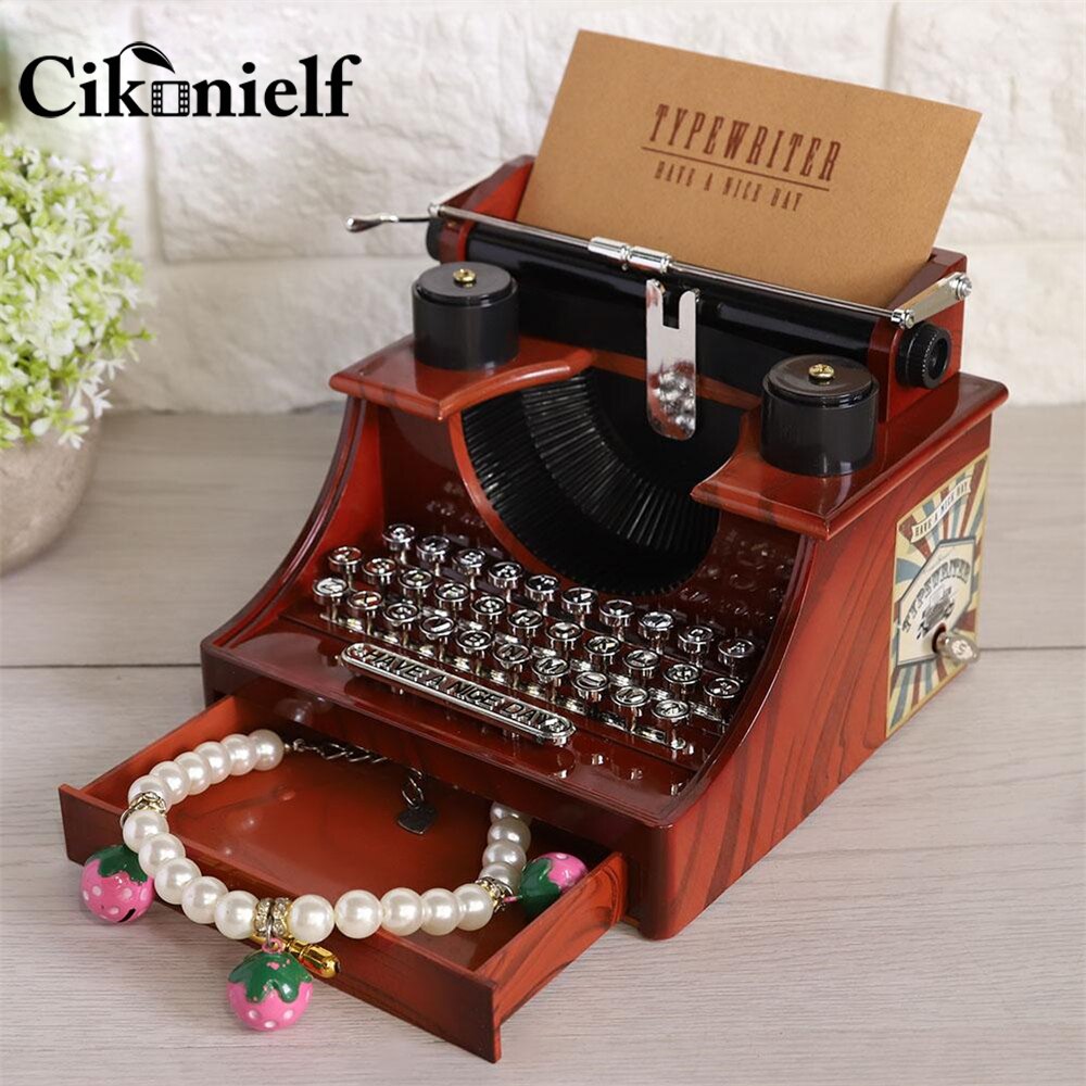 Cikonielf Jahrgang Schreibmaschine Stil Mechanische Musik Kasten Schmuck Kasten mit Schublade Musik Kasten Valentinstag Wohnkultur