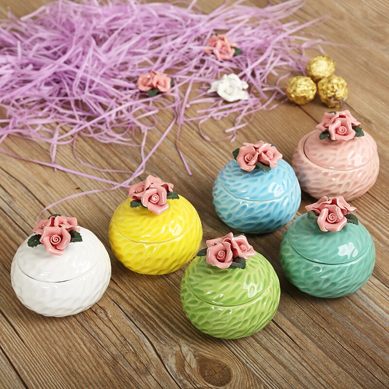 Rosa multiflora Nette keramik schmuck boxen Hochzeit Ring Schmuckstück Kasten mit Kristall Halfter Ohrring Schmuck Lagerung Kasten Handwerk