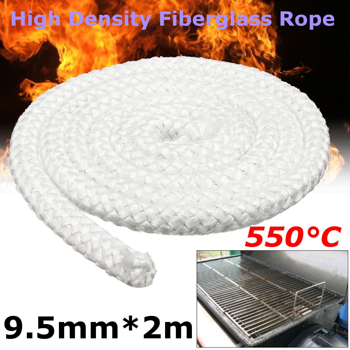 2 mt x 9,5mm Weiß Hoher Dichte Fiberglas Seil Holz Herde Heizung Tür Dichtung Dichtung Anti Temperatur Kommerziellen Heizung ofen Teil Neue