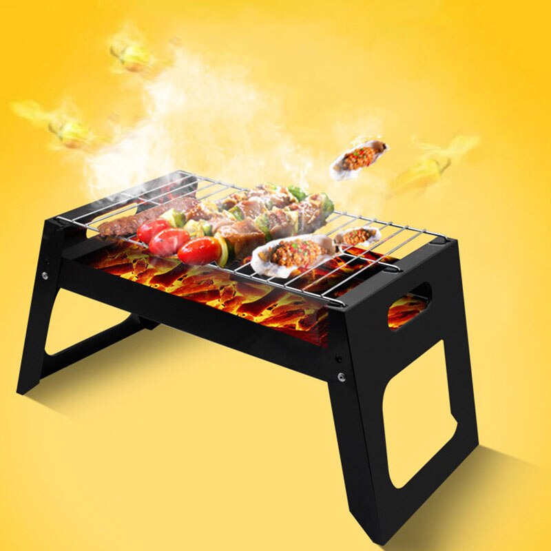 Tragbare Faltbare Grill Herde 2-5 Menschen Holzkohle Schwarz Stahl Herde Ich bin Freien Feld Gegrillte Grill Spieße Grill DIY Grill werkzeug
