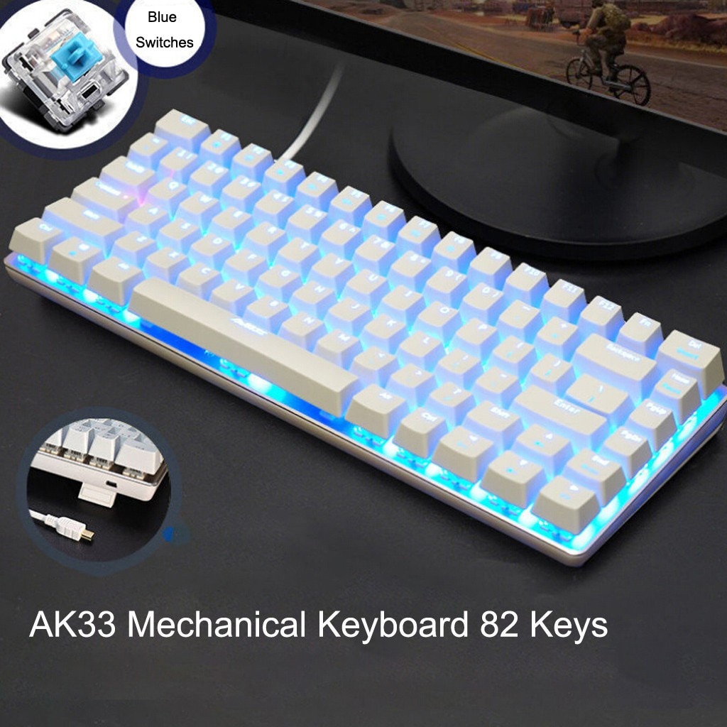 Spielen Tastatur AK33 Mechanische Tastatur Blau Schwarz Schalter 82-Tasten hinterleuchtet verdrahtet Computer Tastaturen Gamer für PC Laptop Spiele