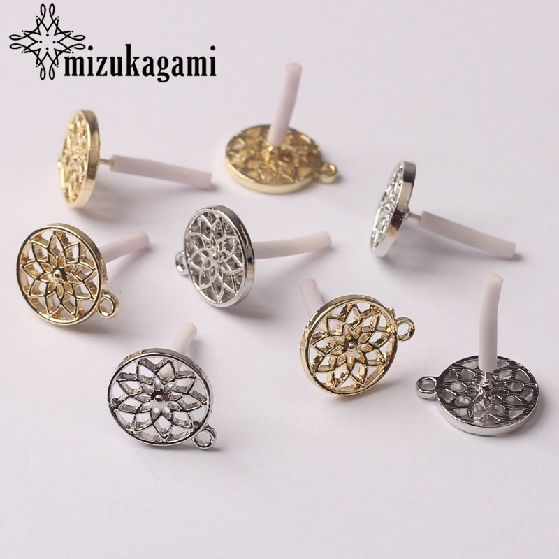 Zink-legierung Goldene Runde Blumen Basis Ohrringe Stecker Reize 6 teile/los DIY Ohrringe Schmuck Machen Zubehör