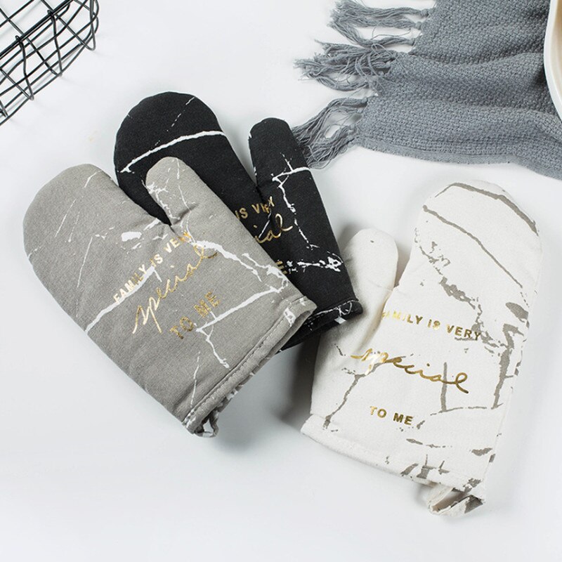 1pc Baumwolle Mikrowelle Handschuhe Küche Kochen Mikrowelle Handschuhe Marmor aufbringen Hitzebeständigen Nicht-Unterhose Topflappen Backen Handschuhe