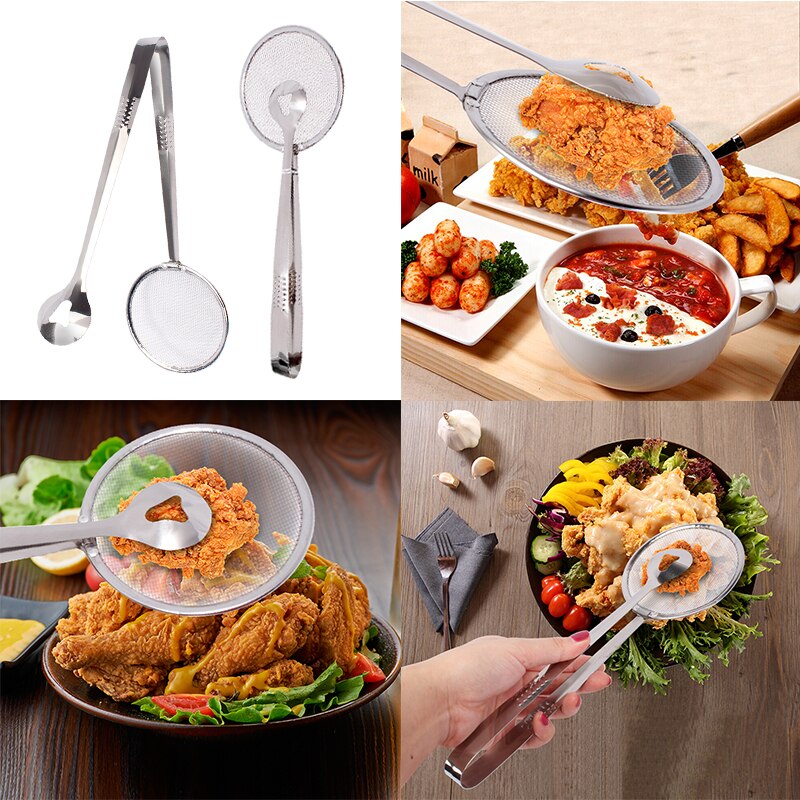oben Kochen Werkzeug Lebensmittel Clip Tong Edelstahl Öl Ablassen gebraten Lebensmittel Sieb Grill Salat Buffet Werkzeug Küche Braten Gittergewebe colande