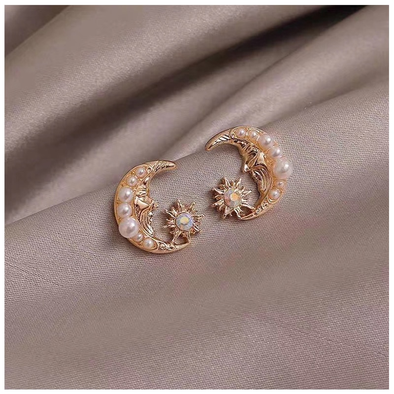 Sterling Zucht Ohrringe Weiblichkeit Koreanischen Persönlichkeit Wilden Ohrringe Sonne Mond Ohrringe A35-7